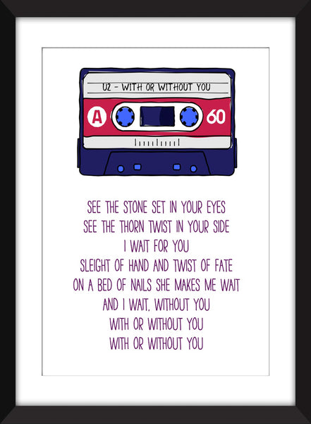 U2 With or Without You Lyrics - Unframed Print