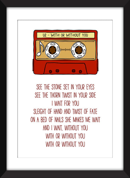 U2 With or Without You Lyrics - Unframed Print
