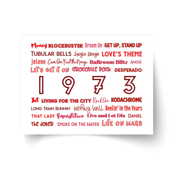 The Sound of 1973 - Ideal Gift for 50th Birthday - Unframed Typography Print