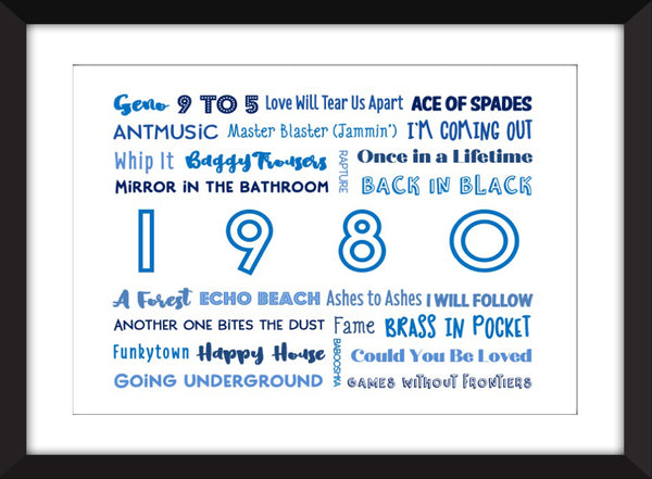 1980 in Music - Ideal Gift for 40th Birthday - Unframed Typography Print