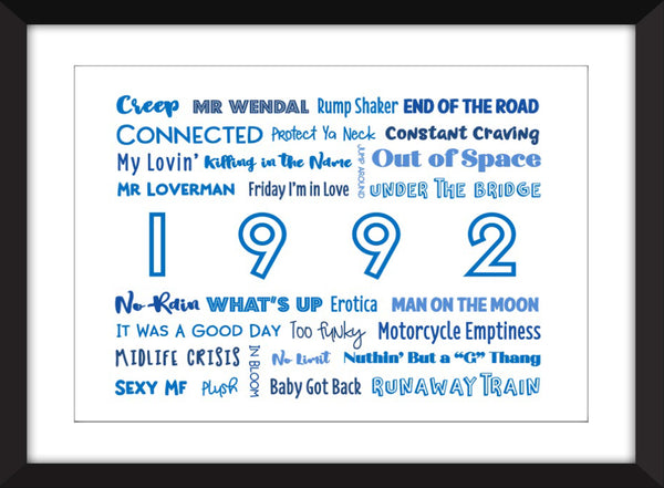 The Sound of 1992 - Ideal Gift for 30th Birthday - Unframed Typography Print