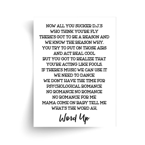 Cameo - Word Up Lyrics - Unframed Typography Print