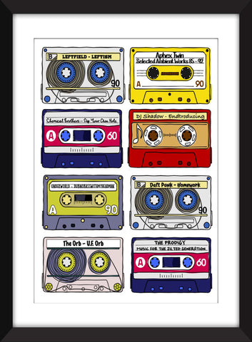 Classic 90s Electronic Albums - Unframed Print - Ideal Gift for Dance Music Fans