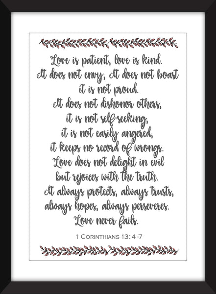Love is Patient, Love is Kind - 1 Corinthians Bible Verse - Unframed Print