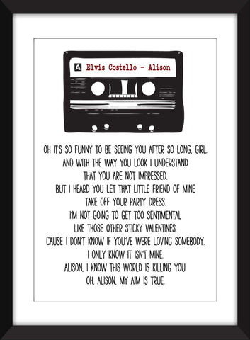 Elvis Costello - Alison Lyrics - Unframed Print