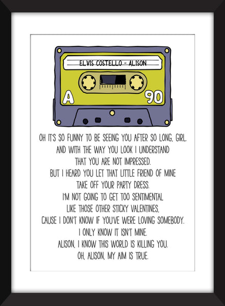 Elvis Costello - Alison Lyrics - Unframed Print