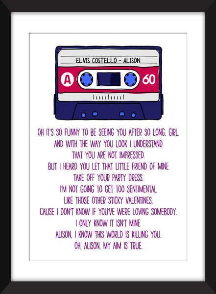 Elvis Costello - Alison Lyrics - Unframed Print