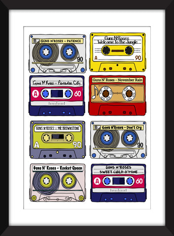 Guns N'Roses Songs - Unframed Print - Retro Cassette Artwork