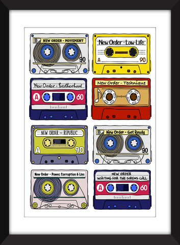 New Order Albums - Unframed Retro Cassette Print - Ideal Gift for New Order Fan