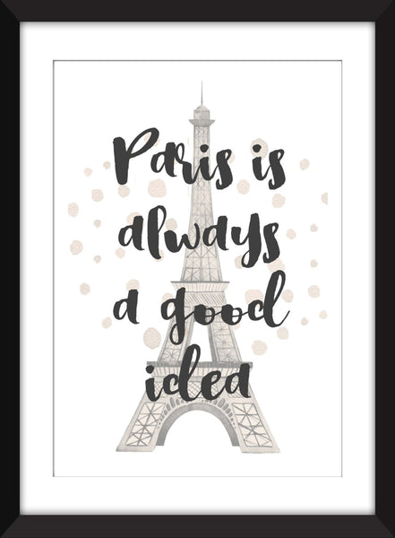 Audrey Hepburn Paris is Always a Good Idea Quote - Unframed Print