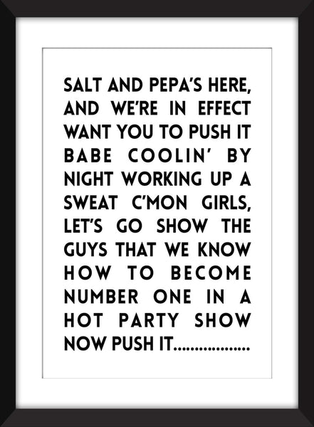 Salt N Pepa Push It Lyrics - Unframed Typography Print
