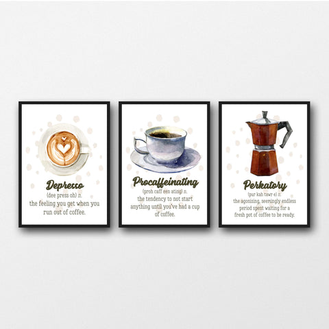 Set of 3 Coffee Definition Prints - Unframed Prints