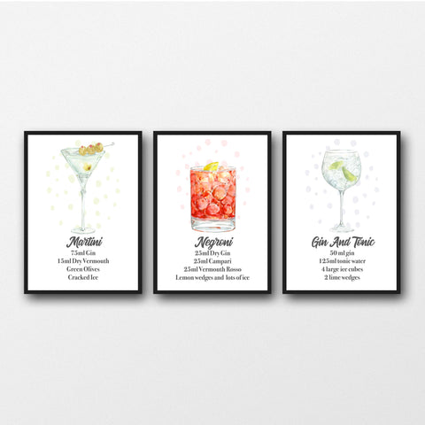 Set of 3 Gin Cocktail Prints - Unframed Prints