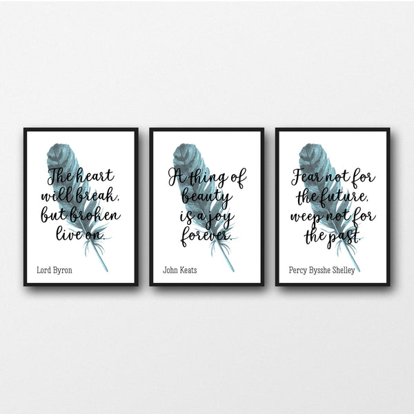 Set of 3 Romantic Poet Quotes - Byron/Shelley/Keats - Unframed Prints