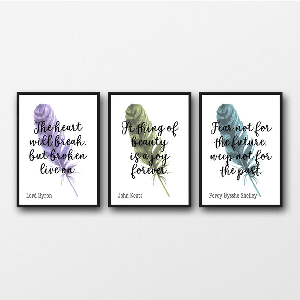 Set of 3 Romantic Poet Quotes - Byron/Shelley/Keats - Unframed Prints