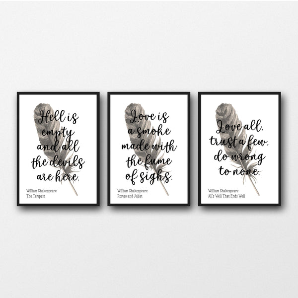 Set of 3 William Shakespeare Quotes - Unframed Prints