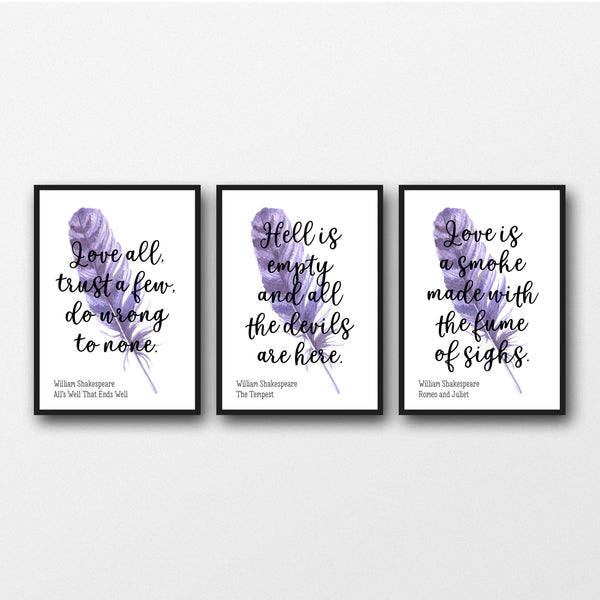 Set of 3 William Shakespeare Quotes - Unframed Prints