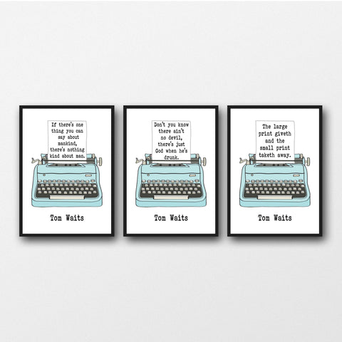 Set of 3 Tom Waits' Lyrics - Unframed Prints