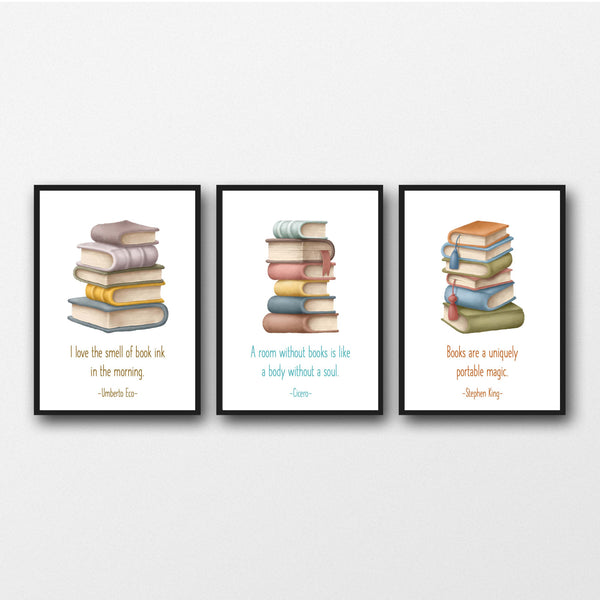 Set of 3 Book Quotes - Unframed Prints - Ideal Gift for Bookworms