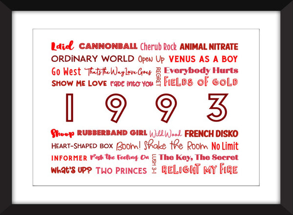 The Sound of 1993 - Ideal Gift for 30th Birthday - Unframed Typography Print