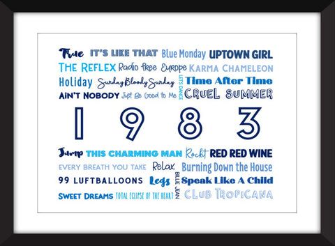 The Sound of 1983 - Ideal Gift for 40th Birthday - Unframed Typography Print
