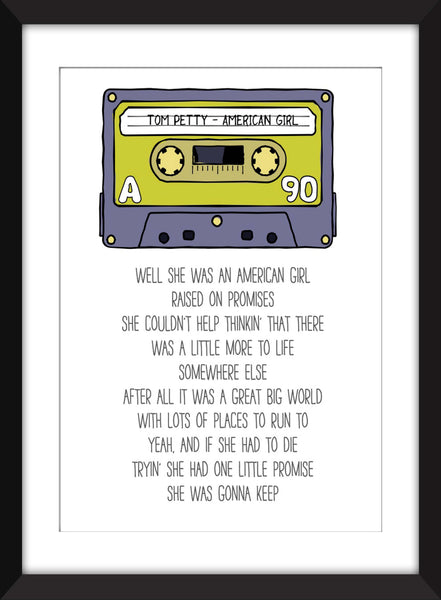 Tom Petty and the Heartbreakers - American Girl Lyrics - Unframed Print