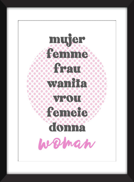 Woman In All Different Languages - Unframed Feminist Print