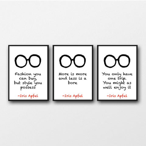 Set of 3 Iris Apfel Quotes - Unframed Prints