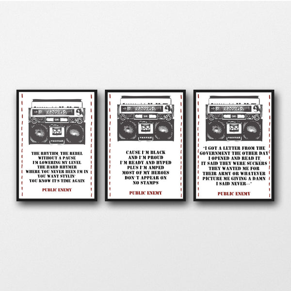 Set of 3 Public Enemy Lyrics - Unframed Prints