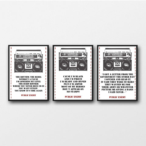Set of 3 Public Enemy Lyrics - Unframed Prints