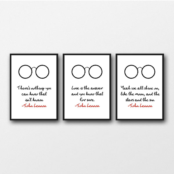 Set of 3 John Lennon Lyrics - Unframed Prints