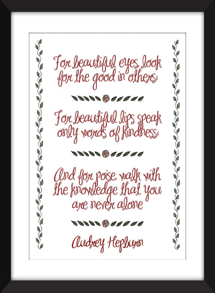 Audrey Hepburn "Beautiful" Quote Unframed Print