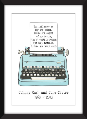 Johnny Cash Romantic Love Letter to June Carter - Unframed Print