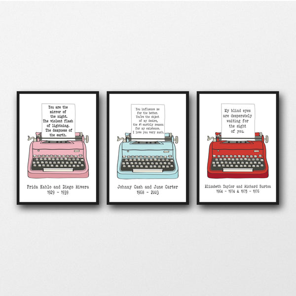 Set of 3 Romantic Love Letters - Unframed Prints