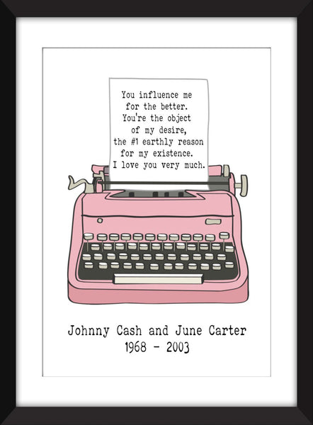 Johnny Cash Romantic Love Letter to June Carter - Unframed Print