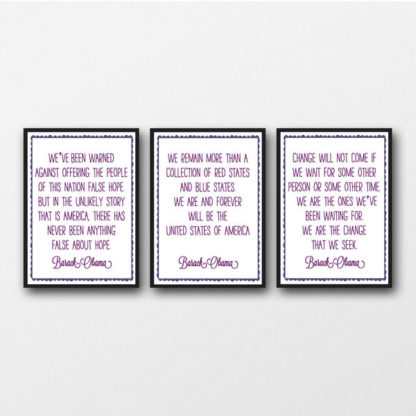 Set of 3 Barack Obama Quotes- Unframed Prints