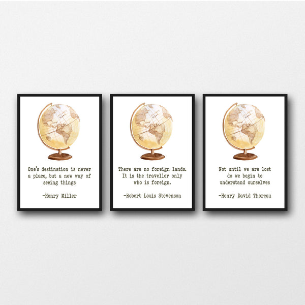 Set of 3 Inspirational Travel Quotes - Unframed Prints