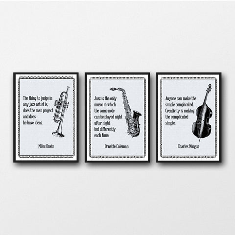 Set of 3  Jazz Musician Quotes - Unframed Prints