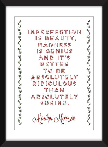 Marilyn Monroe "Imperfection" Quote - Unframed Print