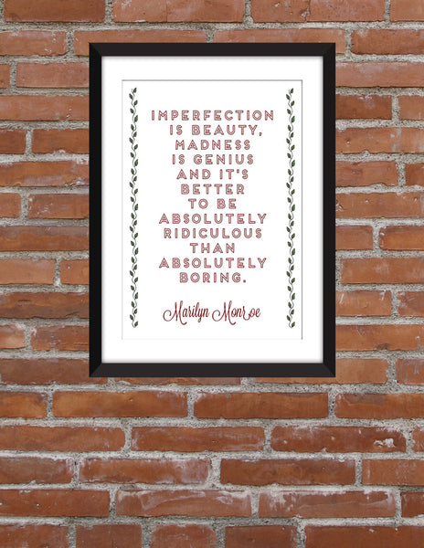 Marilyn Monroe "Imperfection" Quote - Unframed Print