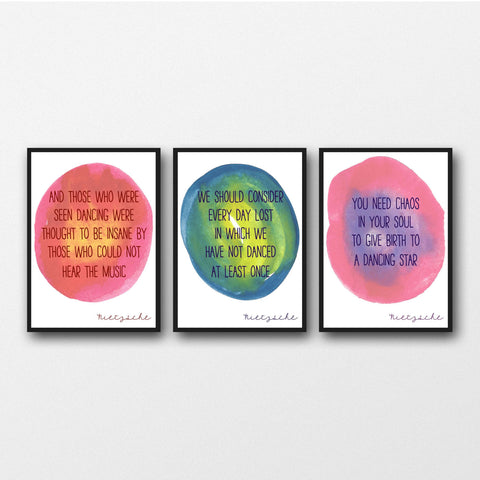 Set of 3 Nietzsche Dancing Quotes - Unframed Prints