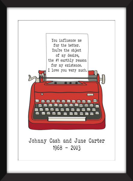 Johnny Cash Romantic Love Letter to June Carter - Unframed Print