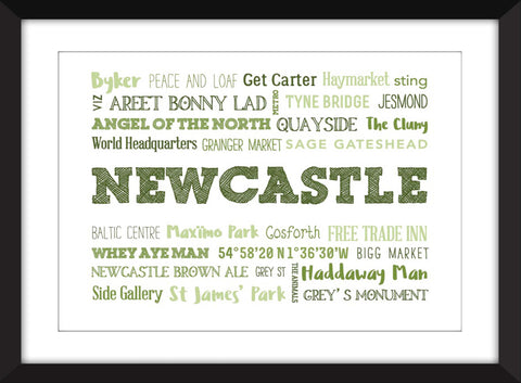 A Celebration of Newcastle Unframed Typography Print