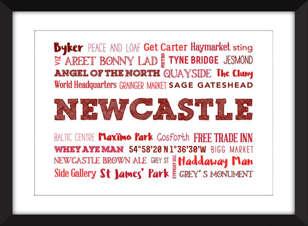 A Celebration of Newcastle Unframed Typography Print