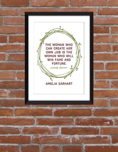 Amelia Earhart "Woman Create Own Job" Quote Unframed Print