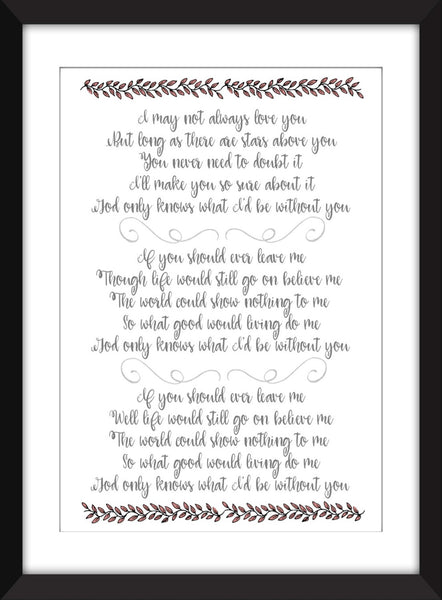 Beach Boys God Only Knows Lyrics Unframed Print