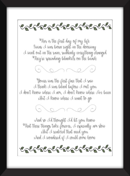 Bright Eyes First Day of My Life Lyrics - Unframed Print