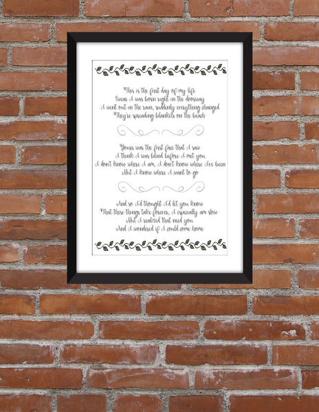 Bright Eyes First Day of My Life Lyrics - Unframed Print