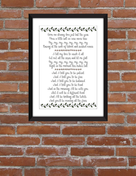 Bon Iver Skinny Love Lyrics Unframed Print