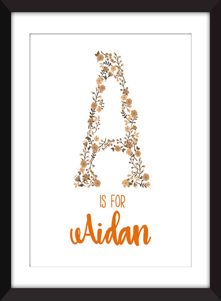 A is For/Children's Initial Unframed Print - Personalised Name Print for Babies